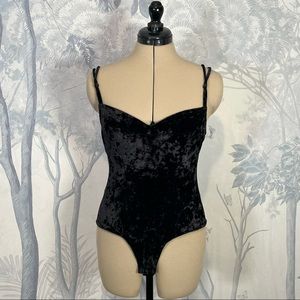 Vintage 90s Retro Victoria’s Secret Black Velvet Velour Thong Bodysuit 36C